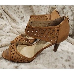 ADRIENNE VITTADINI Womens Shoes Heels Leather Nude Zipper Back Sandals Size 10 M